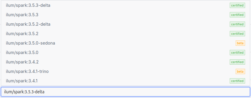 Ilum Spark Versions Selection Screen Ilum Spark Versions Selection Screen